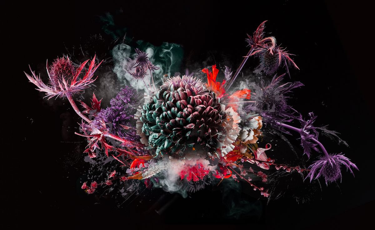 Botanical Painting By Teis Albers, 47 X 31", Bouquet X, Original Artwork