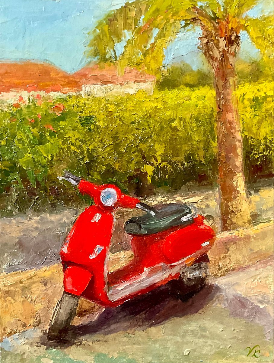 Impressionistic Landscape Oil Painting By Vera Klimova, 12 X 16", Vespa, Original Artwork