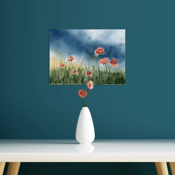 Poppies Landscape - Original Watercolor