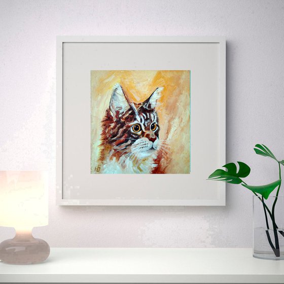 Maine Coon Portrait Cat Oil Painting Original Art Pet Wall Art