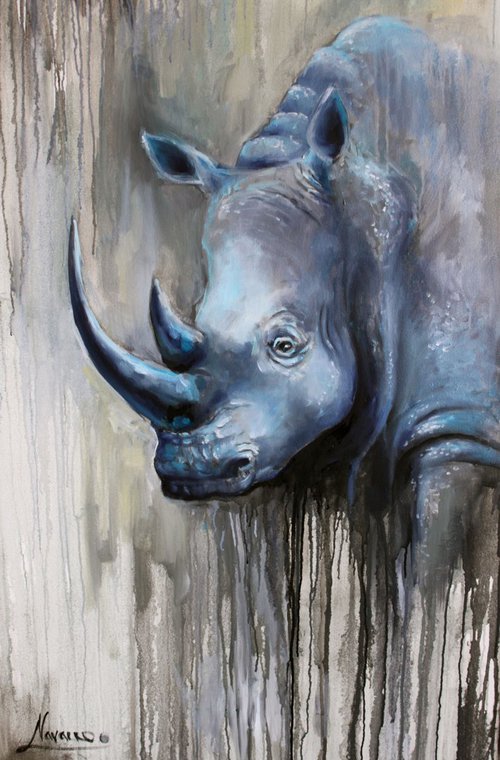 rhinoceros wildlife painting"Blue Ghost" by Lena Navarro