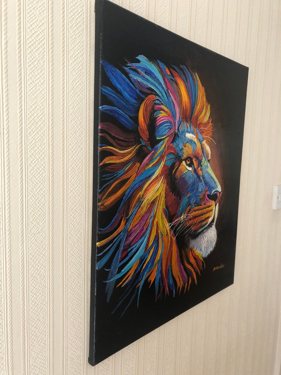 ROARSOME NEON LION SIDE FACE by Margaret Riordan