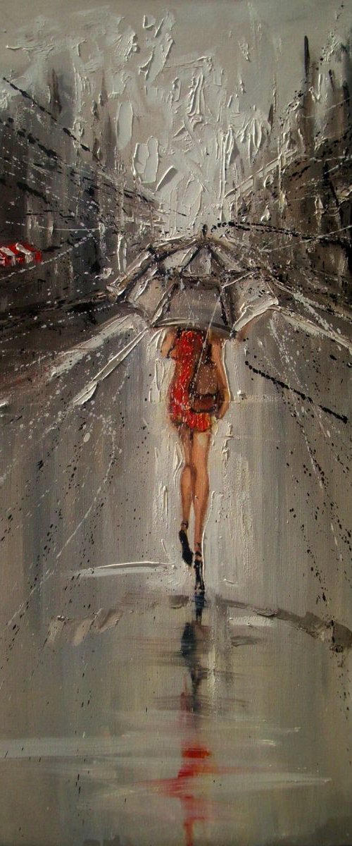 100x70cm LARGE FORMAT "  SUMMER RAIN ... " original painting CITY palette knife GIFT MODERN URBAN ART OFFICE ART DECOR HOME DECOR GIFT IDEA by Monika Luniak