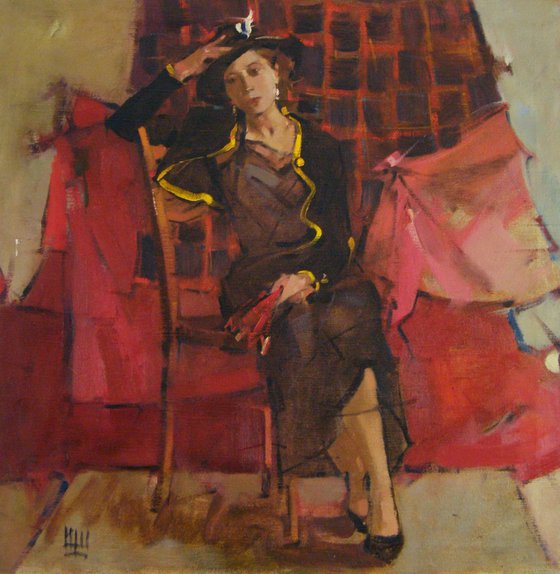 The portrait of model. oil on canvas. 75x75cm.
