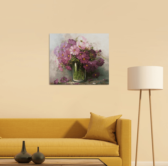 Purple flowers (60x70cm, oil painting, ready to hang)