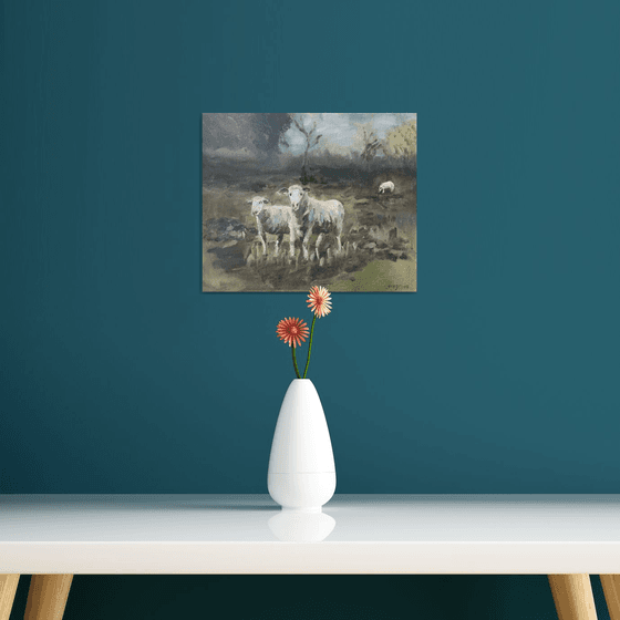 Sheep oil painting