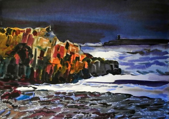 Storm, watercolor painting 70x50 cm