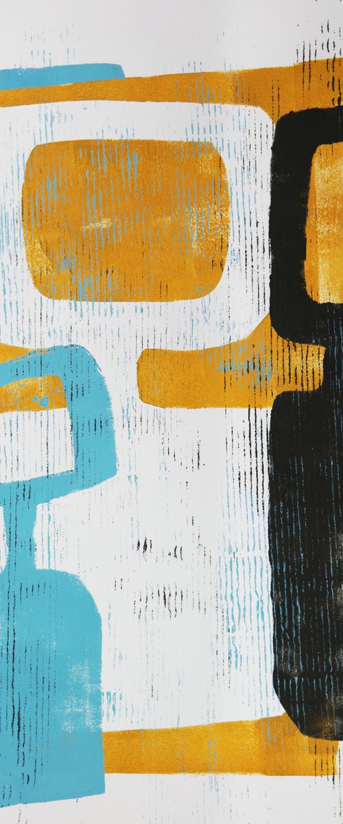 Family portrait  - Art on paper - in Blue & Camel - (A2-42cmx59,4cm) 14J by Ronald Hunter