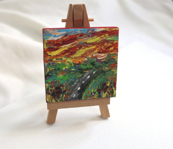New beginnings - Acrylic Landscape Painting on mini canvas -with mini easel - gift art - impressionistic