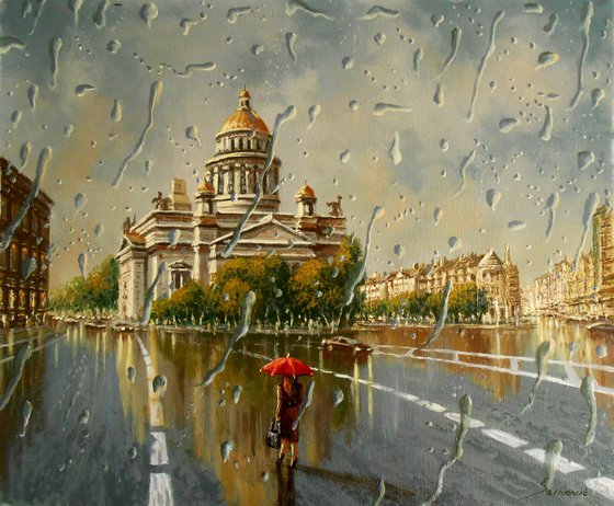 Sankt Peterburg through the rain window,  Modern painting, EXCELLENT WORK,  Order the same artwork