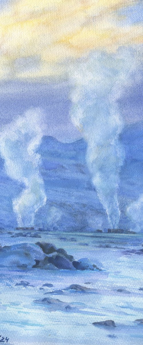 Somewhere in Iceland. Breath of the Earth / ORIGINAL watercolor ~11x14in (28x38cm) by Olha Malko