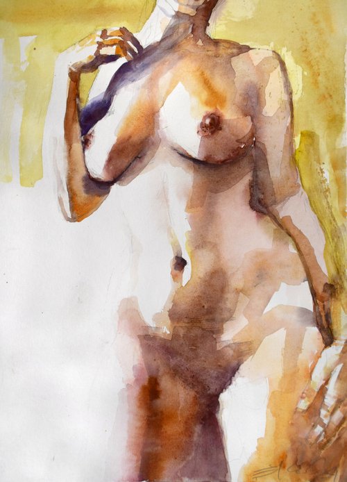 Nude female  standing pose by Goran Žigolić Watercolors