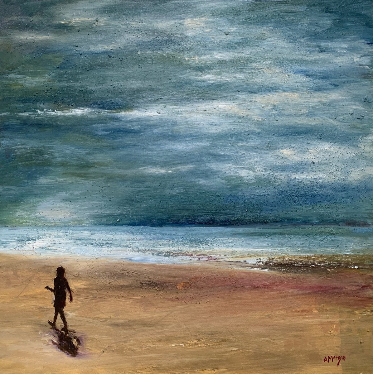 Impressionistic Landscape Oil Painting By Andrew Moodie, 20 X 20, Beach Stroll, Brancaster, Original Artwork
