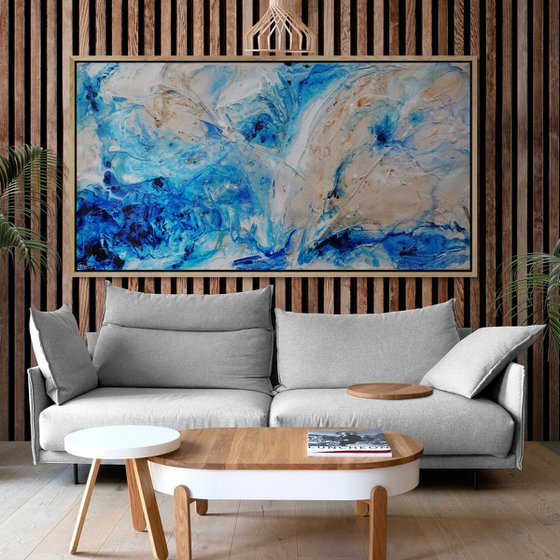 Sapphire Casbah 190cm x 100cm Blue Cream Textured Abstract Art