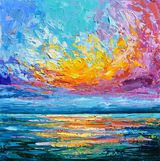 Pink Sunset - Palette Knife Seascape Painting