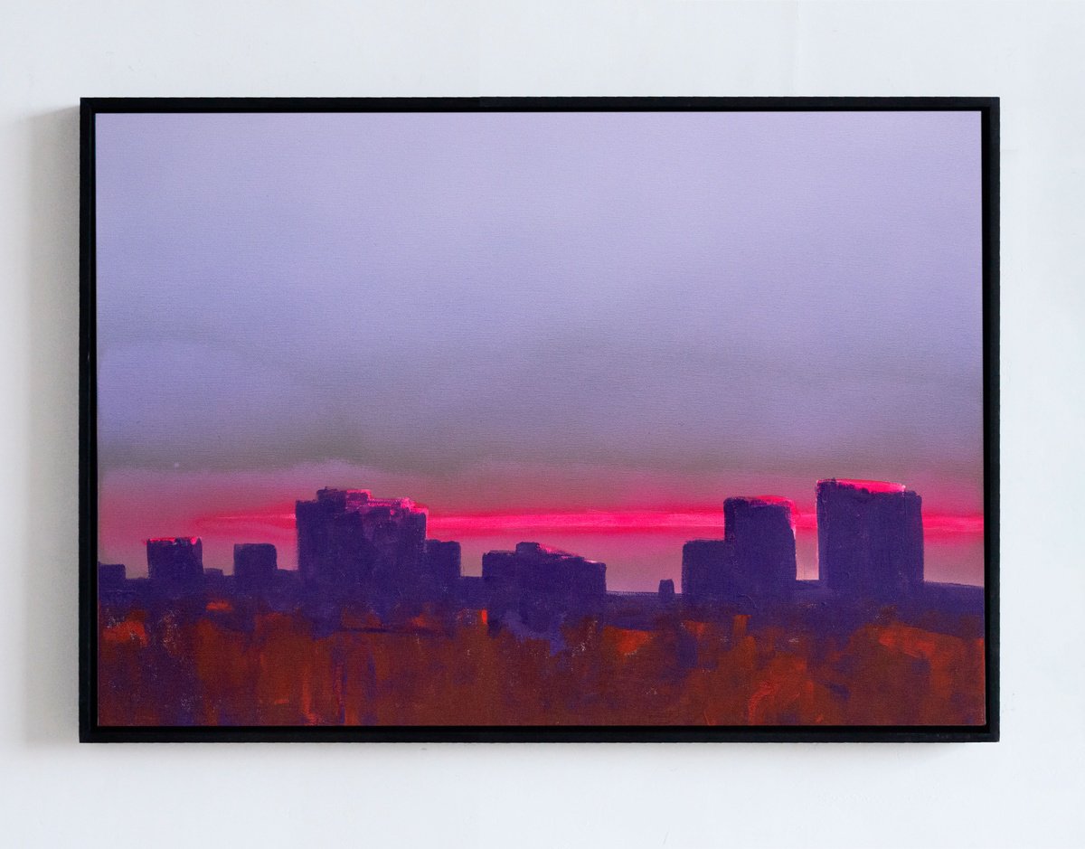 Impressionistic Landscape Acrylic Painting By Bohdan Katolyk, 28 X 20, City After Rain, Original Artwork