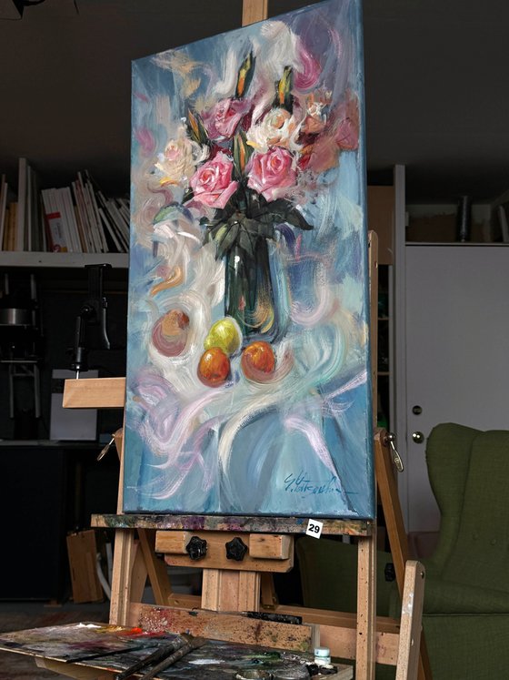 Roses in a glass vase