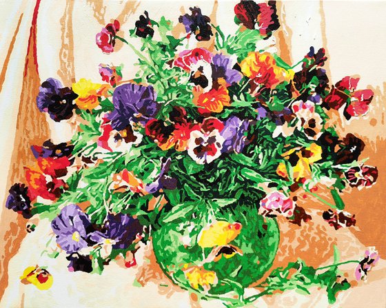Pansy flowers bouquet in vase