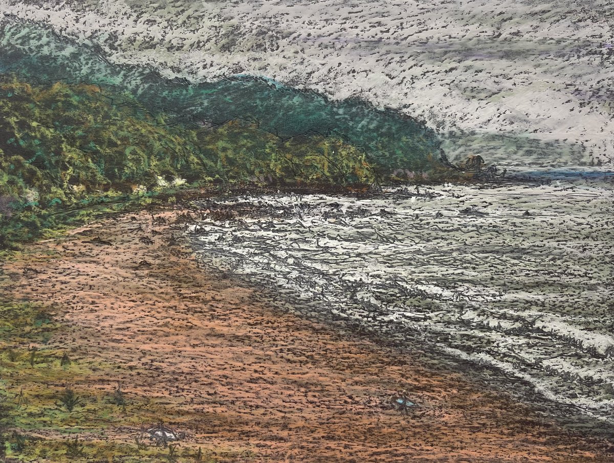 Impressionistic Landscape Pastel Drawing By David Lloyd, 8 X 6, Braving The Cold, Wai-Ao Beach, Original Artwork