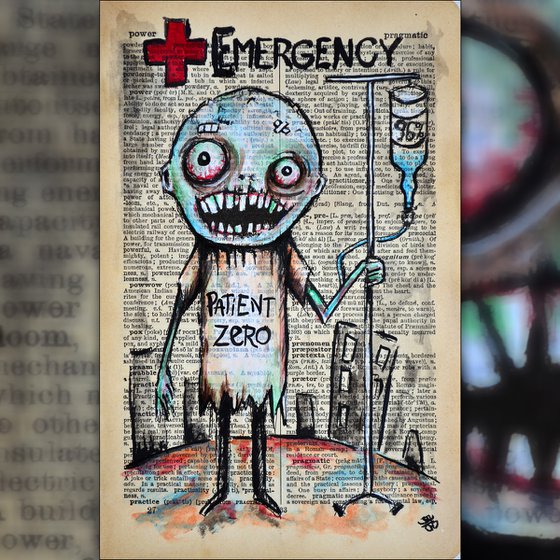 Patient Zero - Painting Collage Art on Real English Dictionary Vintage Page