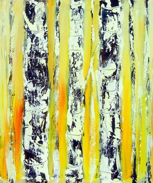 Yellow Birch Trees Abstract - 48x24 by BenWill