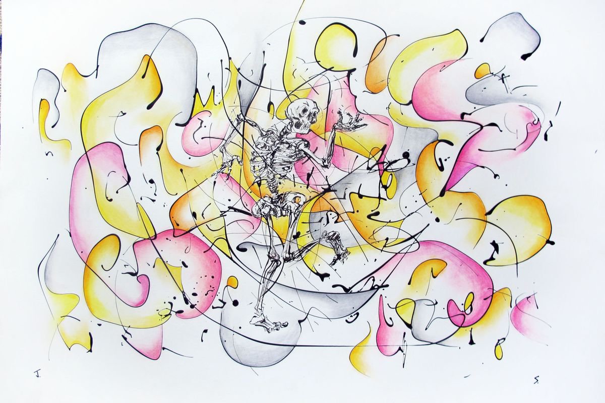 Abstract Painting By John Sharp, 39 X 27, Danse Macabre 7, Original Artwork