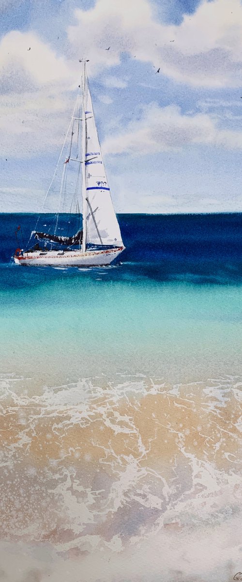 Yacht in the sea #2 by Eugenia Gorbacheva