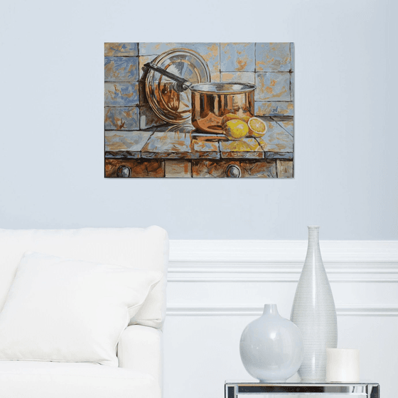 Simple joy. Copper pot and lemons.