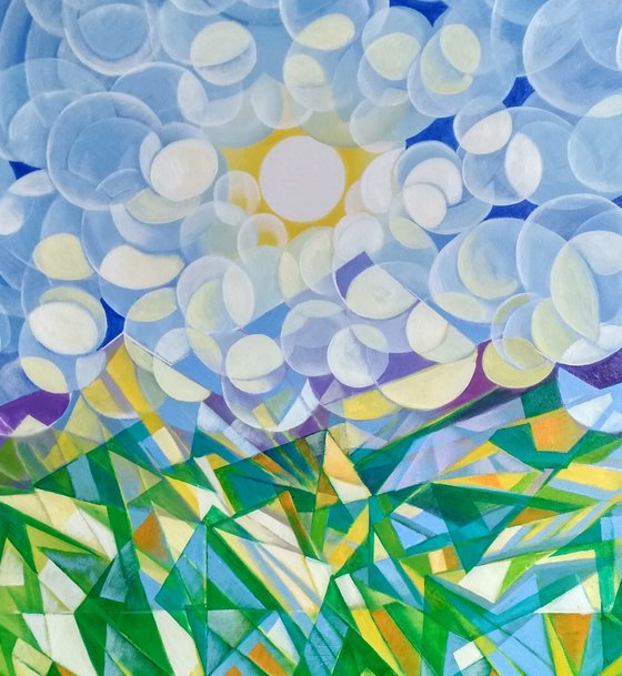 Morning (80x90cm, cubism, oil painting, ready to hang)