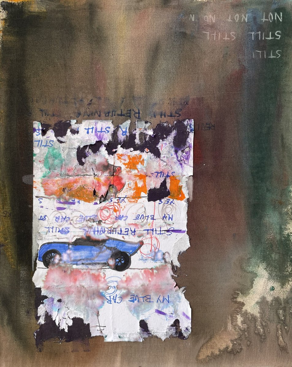 Abstract Acrylic Painting By Gela Mikava, 16 X 20, My Blue Car (Still Returning), Original Artwork