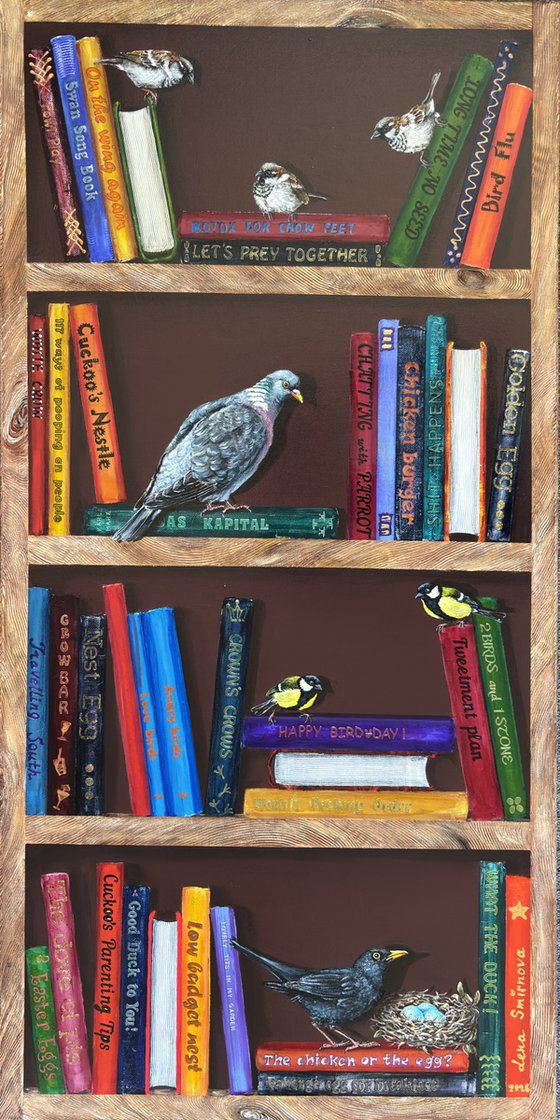 Bookshelf with birds #26