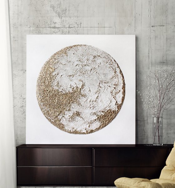 "White Moon" Moon textured gold art