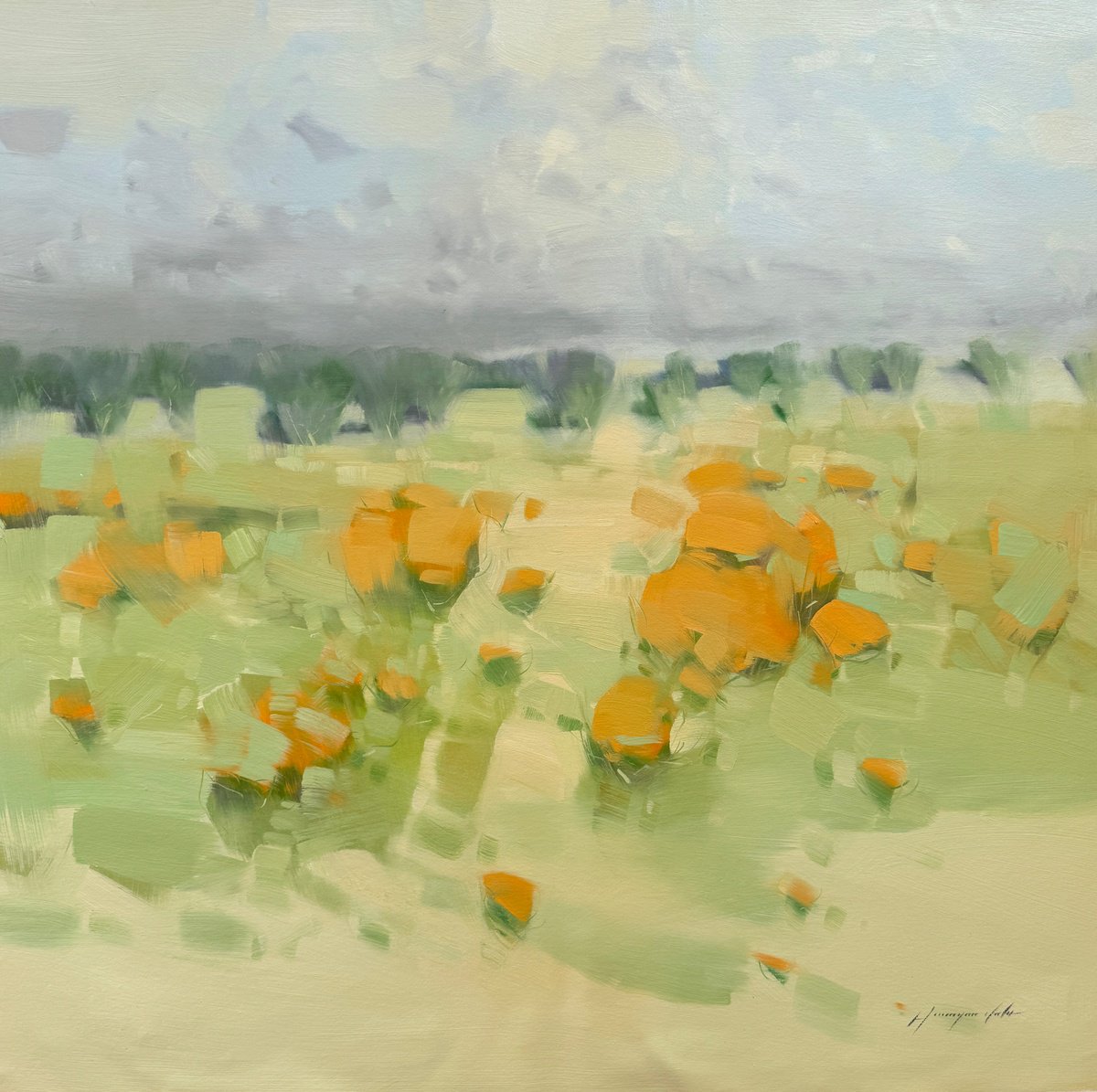 Impressionistic Landscape Oil Painting By Vahe Yeremyan, 37 X 37", Harmony, Original Artwork