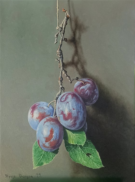 Still life plums (40x30cm, oil painting, ready to hang)