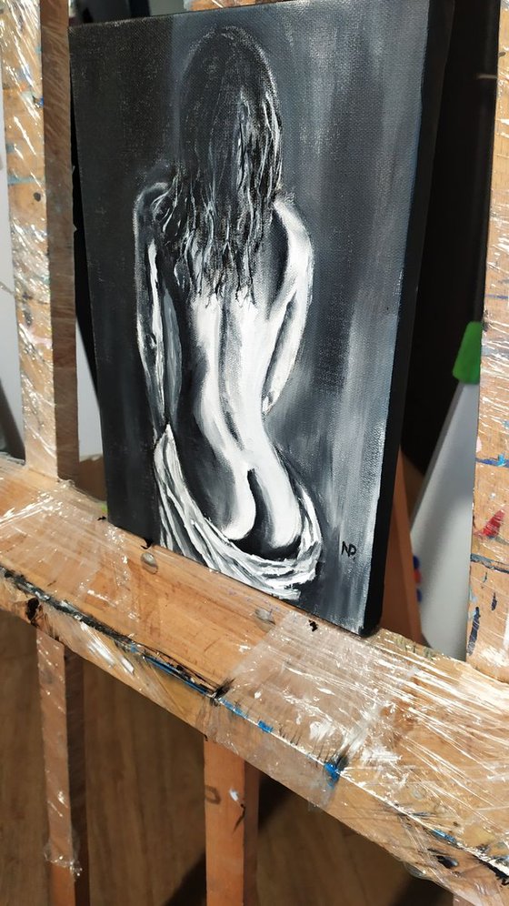 Morning, original erotic art, nude oil painting, small gift idea