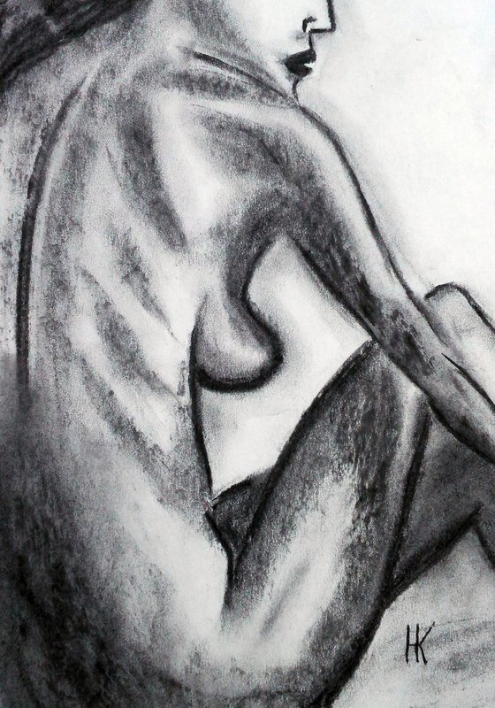 Woman Nude Charcoal Art
