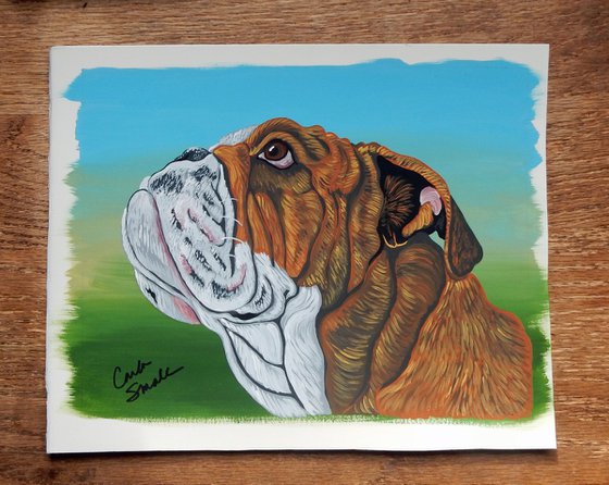 Original 8.5 x 11 Painting English Bulldog Pet Dog Art-Carla Smale