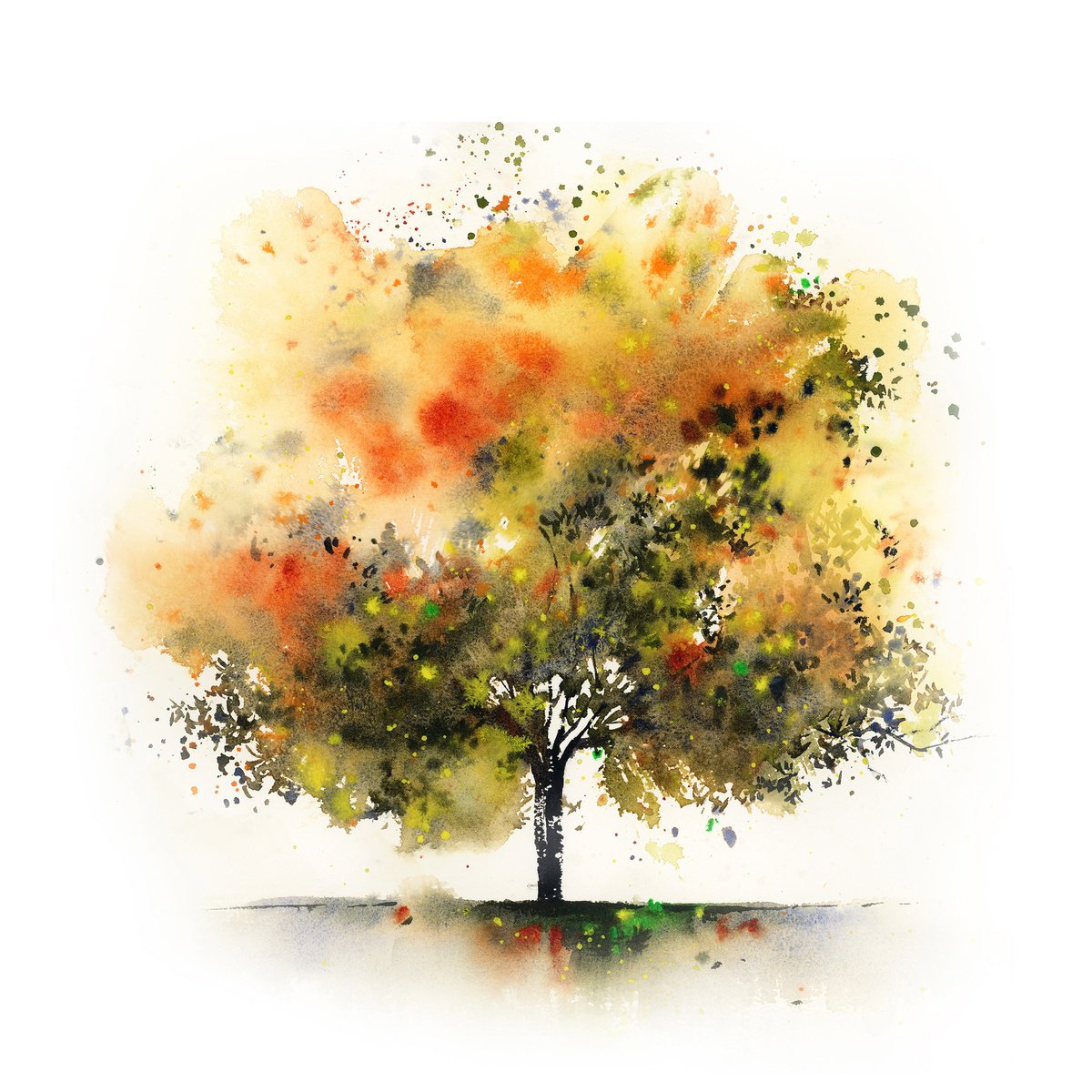 Impressionistic Landscape Watercolour By Sophie Rodionov, 12 X 12", Maple Tree, Original Artwork