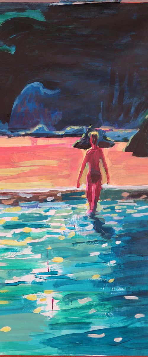 Beach scene with figure by Stephen Abela