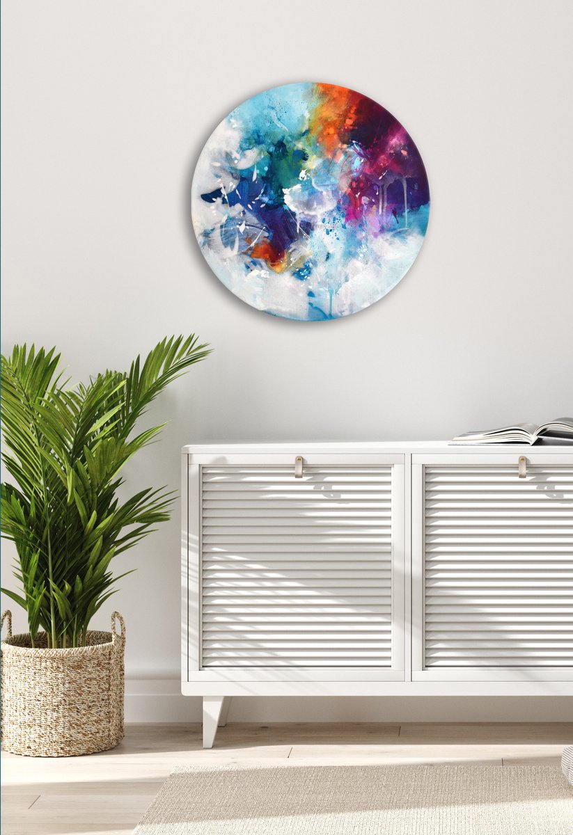 Abstract Acrylic Painting By Kirsten Handelmann, 16 X 16", Clockwise, Original Artwork