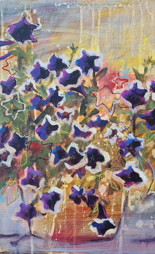 Midnight Starry Petunias by Lena Stavisiuk