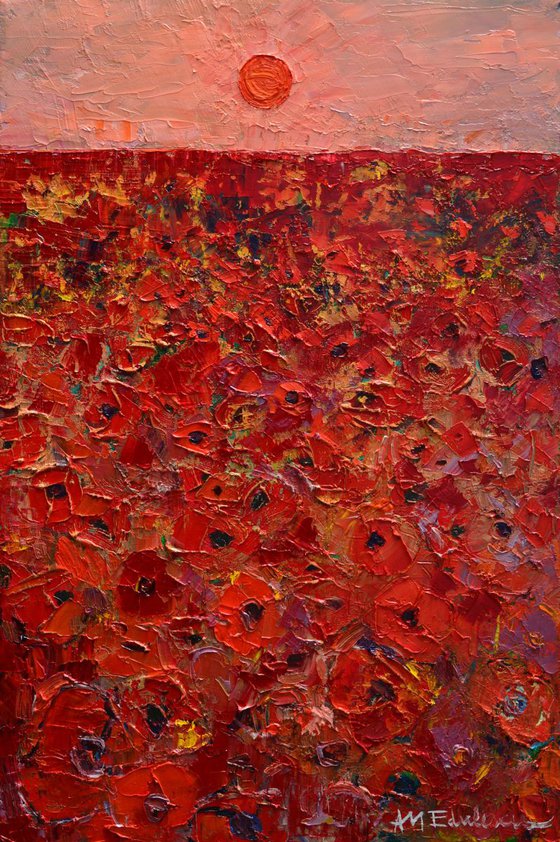 ABSTRACT FIELD OF POPPIES AT SUNSET