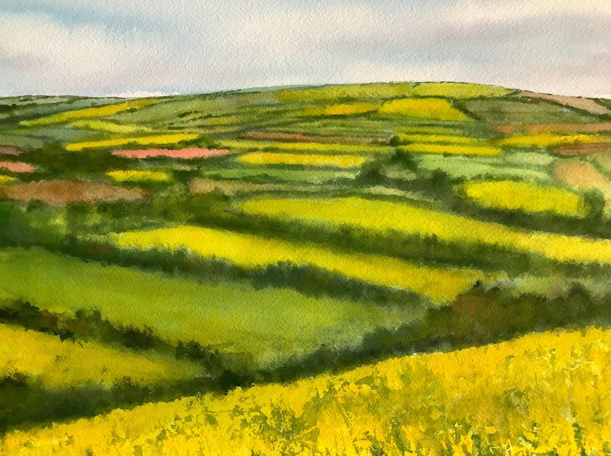 Impressionistic Landscape Watercolour By Darren Carey, 15 X 11, Fields Of Gold, Original Artwork