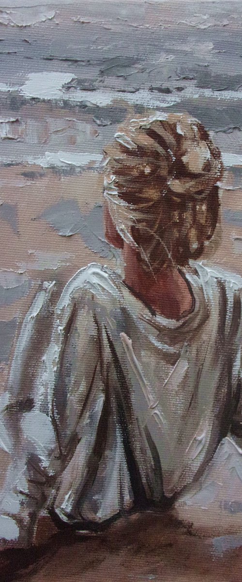 " ONCE... " SUN SKY SEA SAND liGHt  ORIGINAL OIL PAINTING, GIFT, PALETTE KNIFE by Monika Luniak