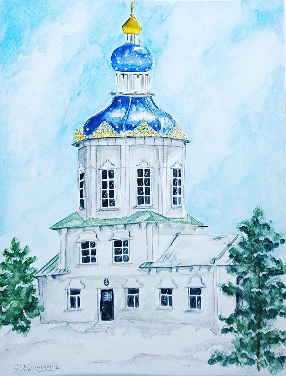 Church. Original watercolor painting by Svetlana Vorobyeva by Svetlana Vorobyeva