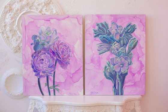 Diptych turquoise and lilac