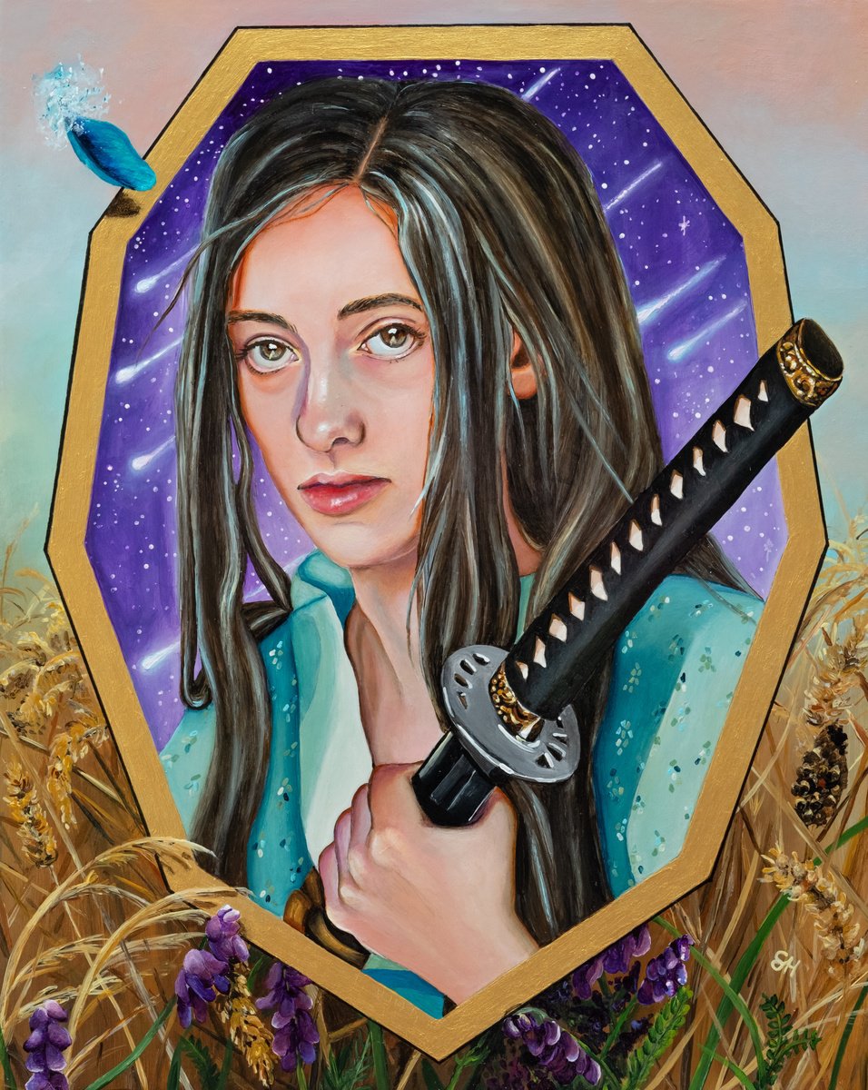 Surrealistic Portrait Acrylic Painting By Saskia Huitema, 9 X 11", Realms Xi- Nexus X19, Original Artwork