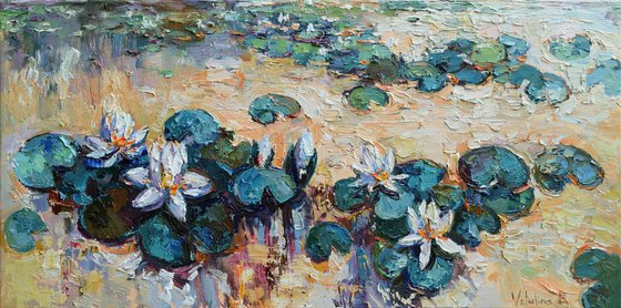 Water lilies - Original Oil painting - 90 x 45 cm