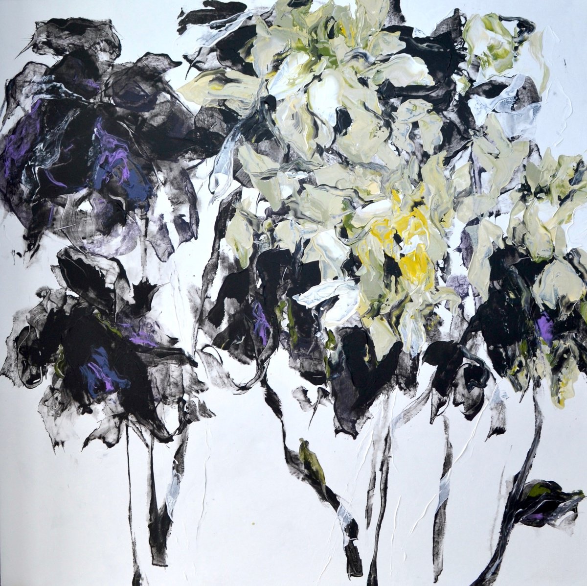 Organic Botanical Acrylic Painting By Tetiana Hutsul, 47 X 47", You Fill Me With Pure Bliss, Original Artwork