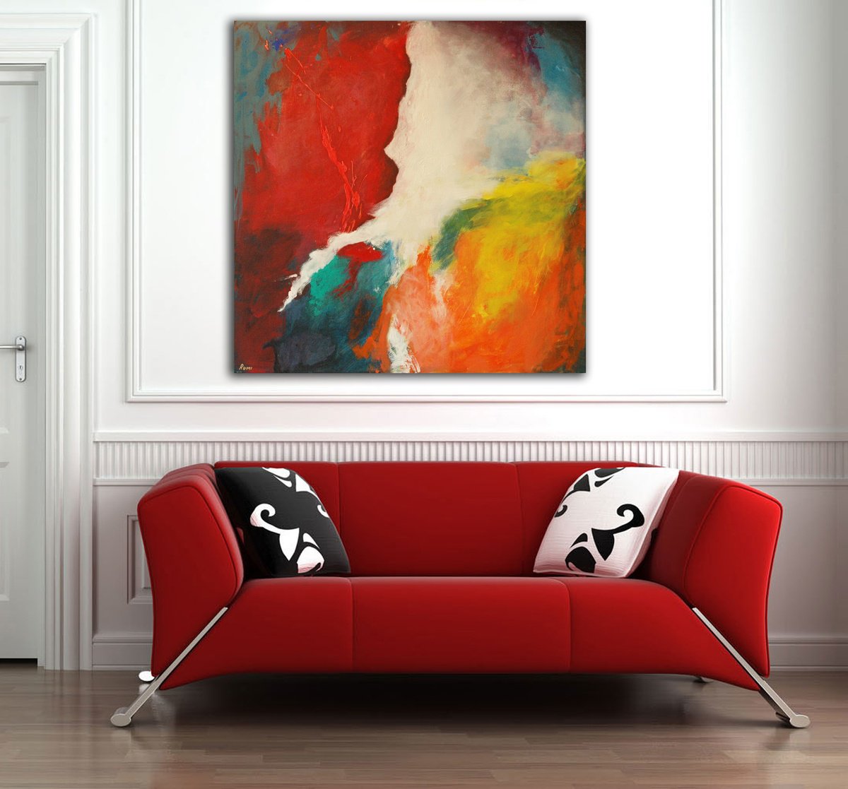 Abstract Acrylic Painting By Rumen Spasov, 39 X 39", Pressure Of Time, Original Artwork